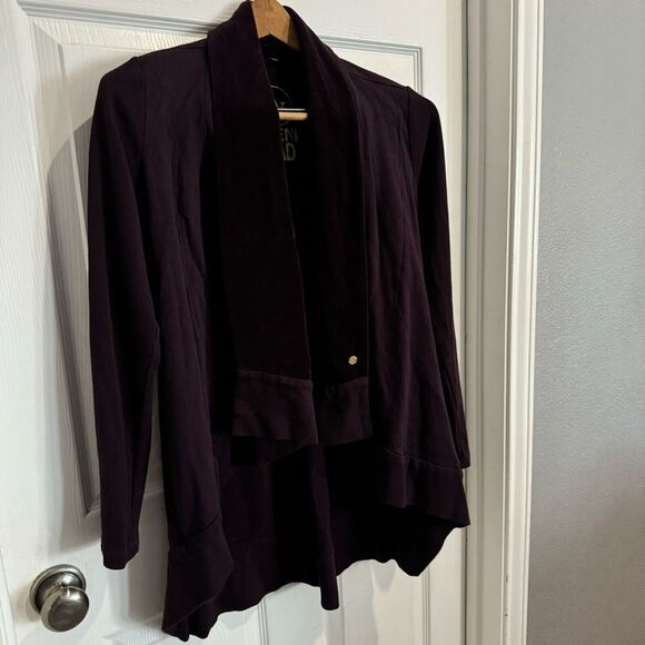 Adrienne Vittadini Cardigan Open Shawl Sweater Purple Velour Womens Size Medium - Picture 5 of 13